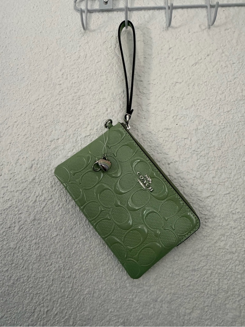 Coach Green Embossed Signature Wristlet with Charm